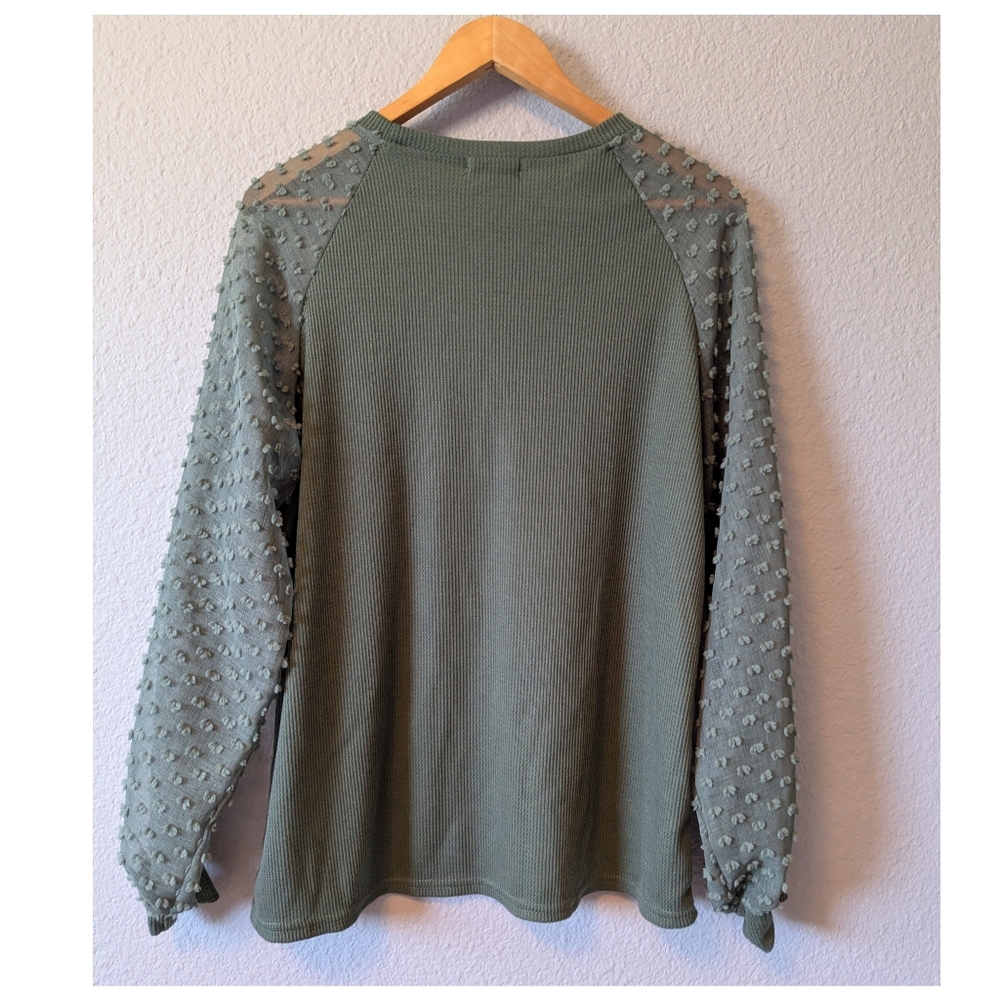 😎SALE😎 NWT Miholl Elegant Sage Green Sheer Sleeve Top Blouse Sz. XL - Picture 3 of 9
